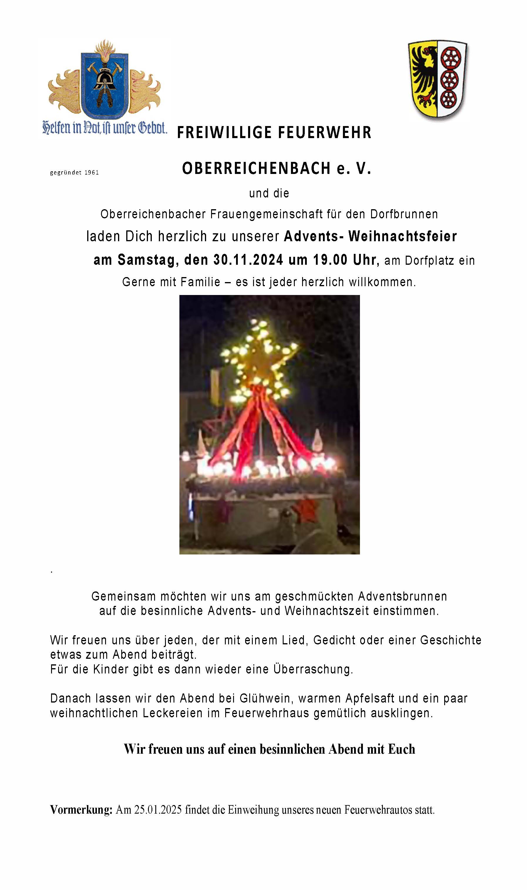 30.11.2024 Einladung Adventsfeier in Oberreichenbach