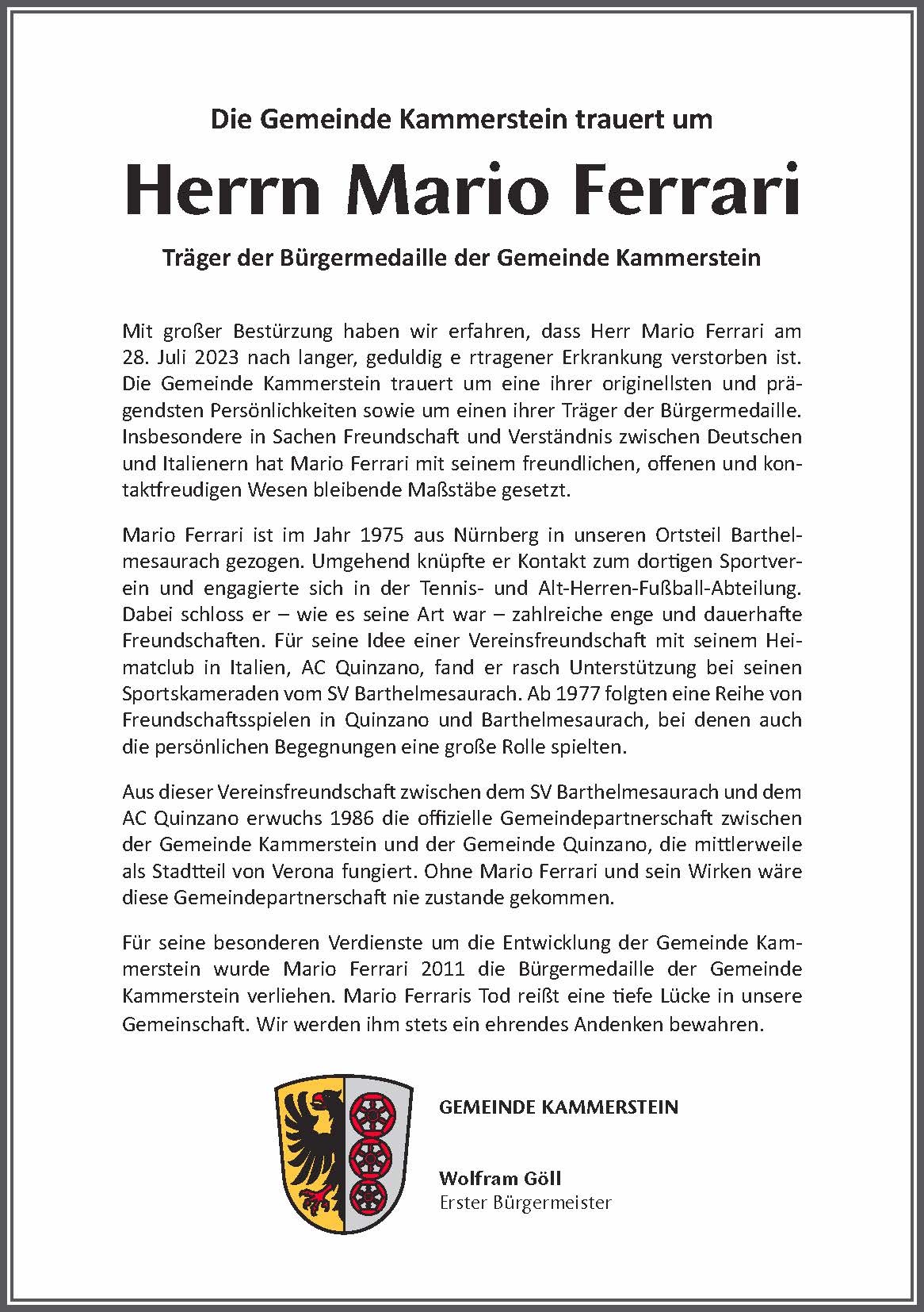 Nachruf Ferrari MB und Web